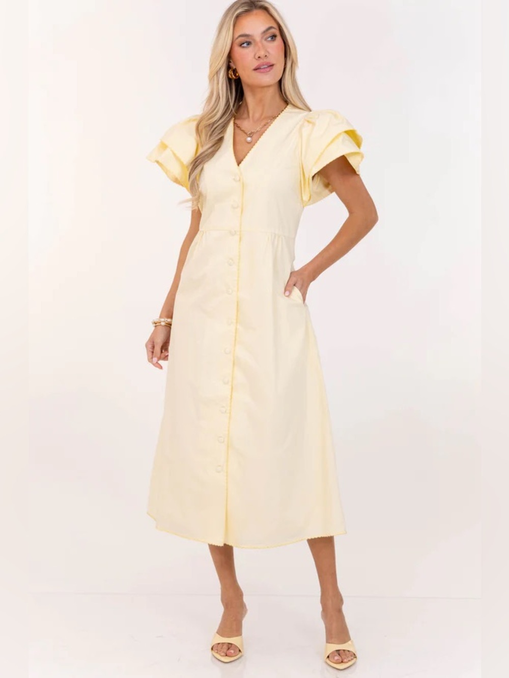 Shop The Mint Yellow Scalloped Midi Dress